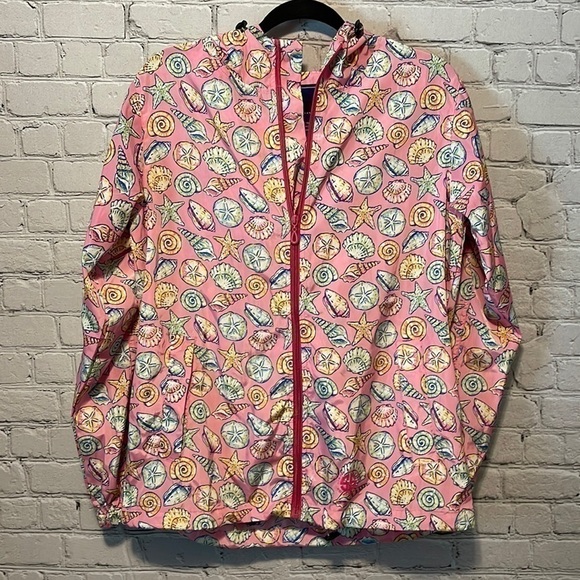 SIMPLY Southern Pink Shell Print Windbreaker Size Medium Beach Ocean Boat - Picture 1 of 6